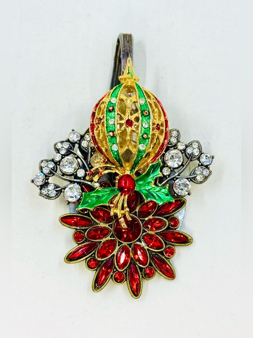 Artisan Made Christmas Hot Air Balloon Floral Rhinestone Pendant 4”X2.75”